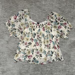 Torrid Blouse Womens 4X Floral Chiffon Clip Dot Belle Garden Puff Sleeve Top